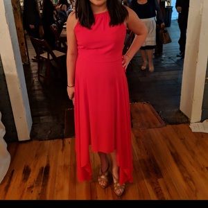Red halter neck dress